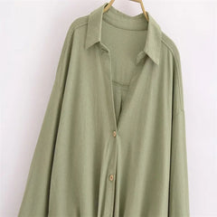 Aiertu  -  Linen Blended Twist Lapel Long Sleeve Casual Shirt Women's New Fashion Versatile Niche Design Top Aiertu