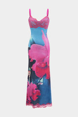 Aiertu  -  Floral Print Patchwork Sleeveless Midi Dress Aiertu