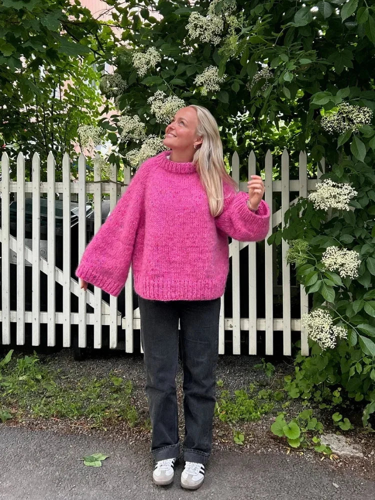 Aiertu  -  Pink Oversize Long Sleeve Knit Pullover Women Casual Loose Lazy Round Neck Kink Sweater 2026 Autumn Lady High Street Knitwear Aiertu