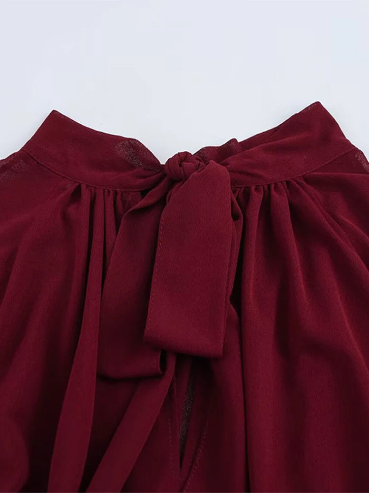 Aiertu  -  Layered Bow Cloak Women Shirt Top Pleated Round Neck Female Cape Jacket Coat Ribbon French Perspective Loose Casual Blouse New Aiertu