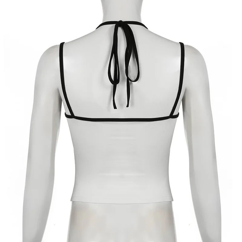 Aiertu  -  Fairy Girlcore Fake Two Piece Camisoles Sweet E-girl Letter Embroidery Shoulder Straps Tank Top Chic Y2K Slim Crop Vest Aiertu