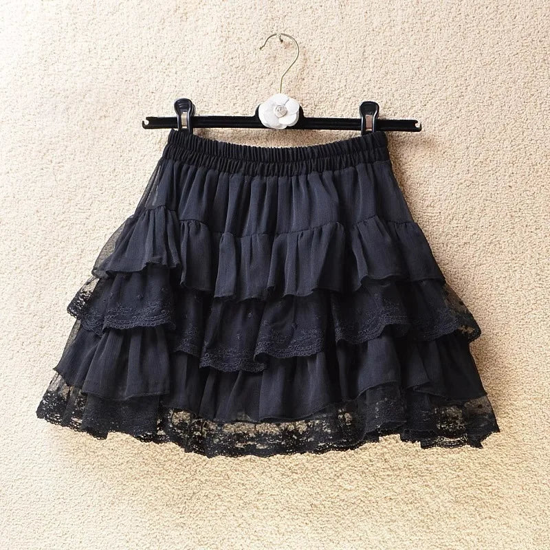 Aiertu Elastic Gothic Lace Tutu Skirt Women Black Mesh Detail Petticoat Sexy Mini Tulle Skirts Party Club Wear Dancer Aiertu