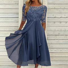Aiertu  -  Dresses For Women Elegant Lace Chiffon Flowy Dress Evening Party Gown Half Sleeve Lace Chiffon Dress Vestidos En Oferta Liquidac Aiertu