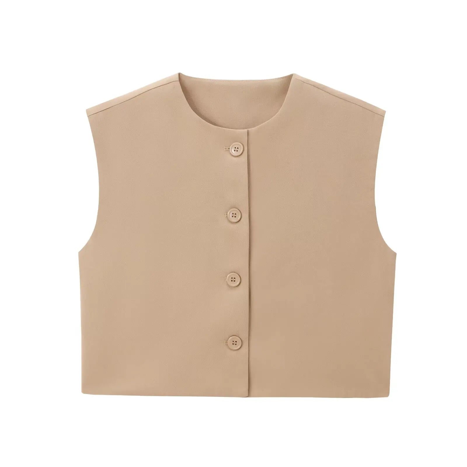 Aiertu  -  Summer Solid Color Tank Tops Women 2026 New O Neck Sleeveless Cropped Tops Elegant Fashion Single Breasted Vest Tops Clothing Aiertu