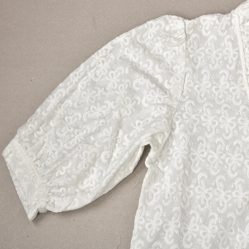 Aiertu  -   Bow Embroidery White Blouse Women Spring New Ruffle V Neck Puff Sleeve Shirts Tops Female French Elegant Casual Fashion Blouses Aiertu
