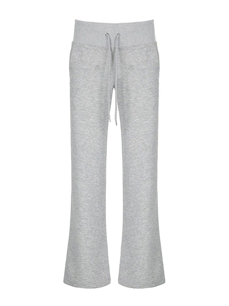 Aiertu - summer inspo Gray Drawstring Waist Casual Sweatpants Women Solid Simple Basic Minimalist Fitness Joggers Straight Pants Aiertu