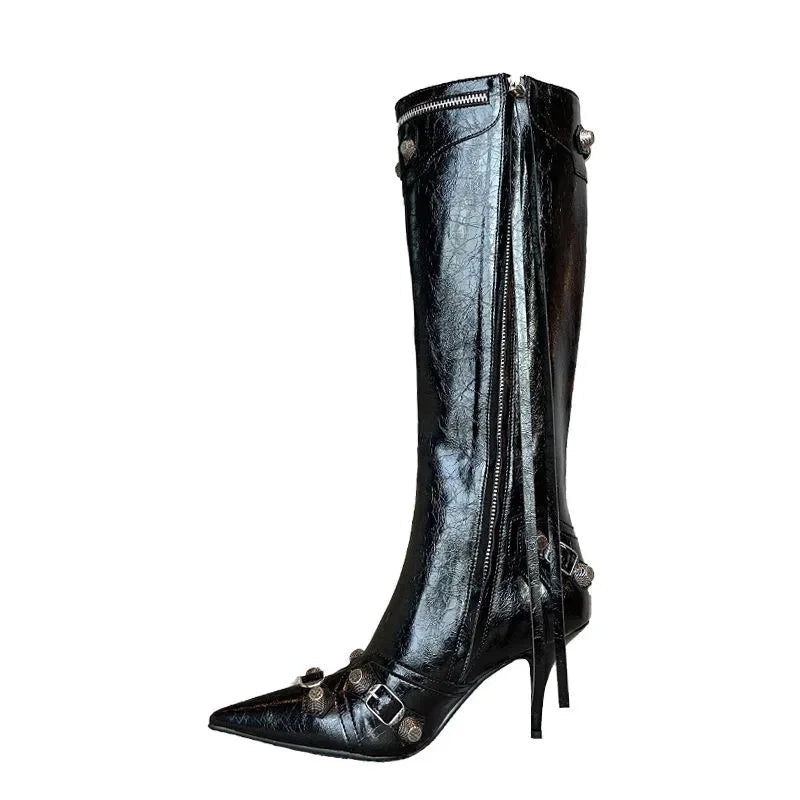 Aiertu    -  Women Sexy Chelsea Boots Pointed Toe High Heels Shoes Designer Winter New Stilettos Knee High Boots Pumps Motorcycle Botas Aiertu
