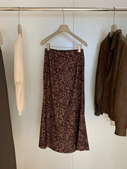 Aiertu  -  Vintage Leopard Draped Long Skirt Women Spring Summer High Waist Zipper A-line Fadas Bottom 2025 New Casual Fashion Midi Skirts Aiertu