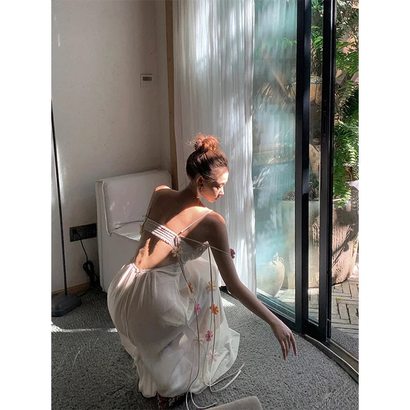 Aiertu  -  Fairy Long Dress Women Boho Vacation Floral Spaghetti Straps Maxi Dresses Summer Fashion Korean Elegant Beach Vestidos New Aiertu