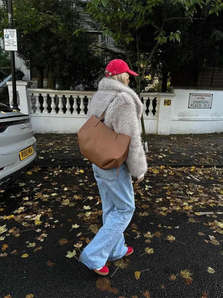 Aiertu  -  Elegant Faux Fur Cardigan Coats Women Winter Long Sleeve Loose Luxury Coats Female Chic Solid Streetwear All-match Outcoat Aiertu