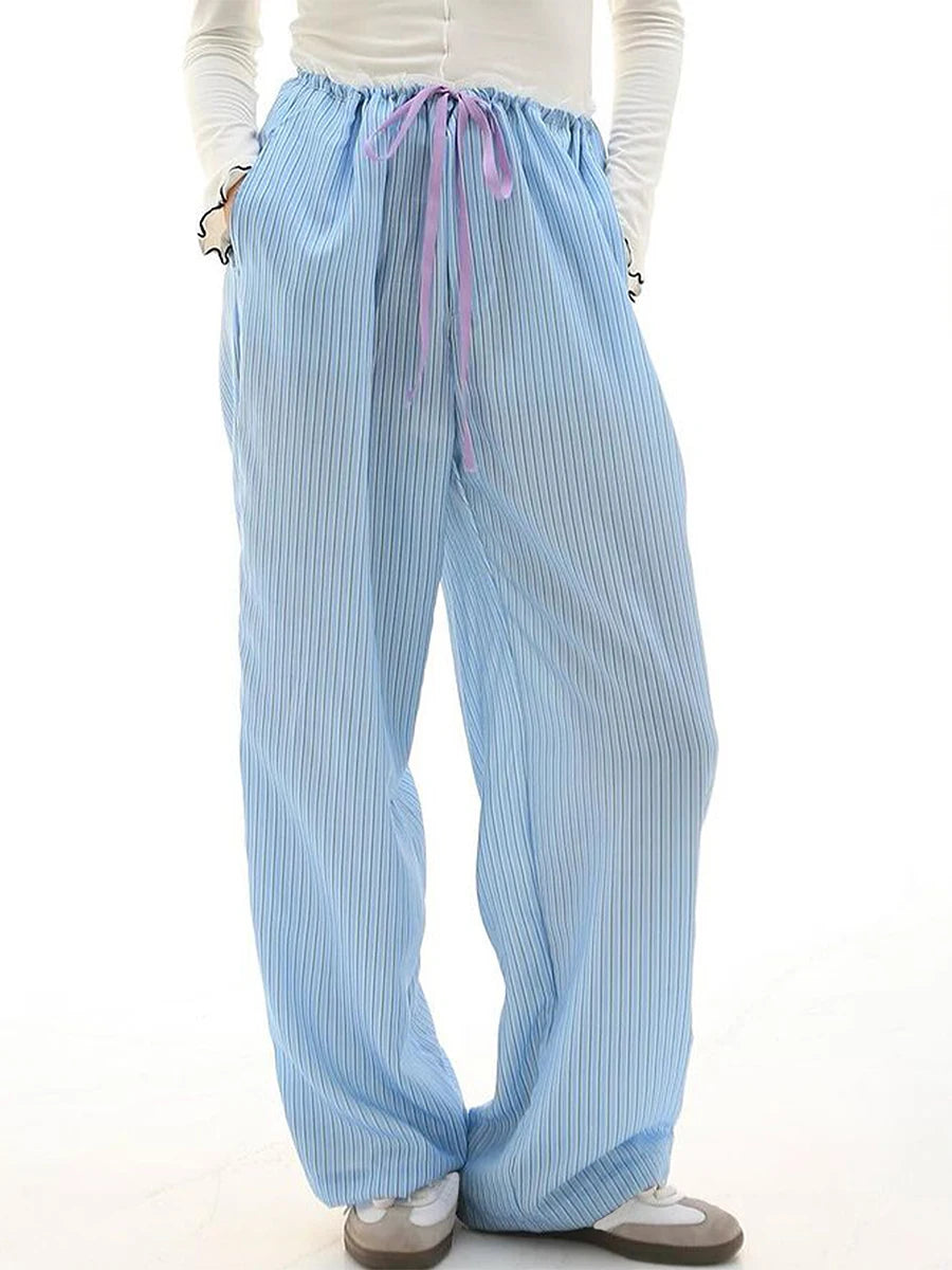 Aiertu  -  New Fashion Women Loose Pants Stripe Drawstring Elastic Waist Trousers Spring Summer Casual Sweatpants Hot Sale S M L Aiertu