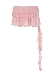 Aiertu  -Irregular Mesh Multi-Layer Mini Skirt aiertu