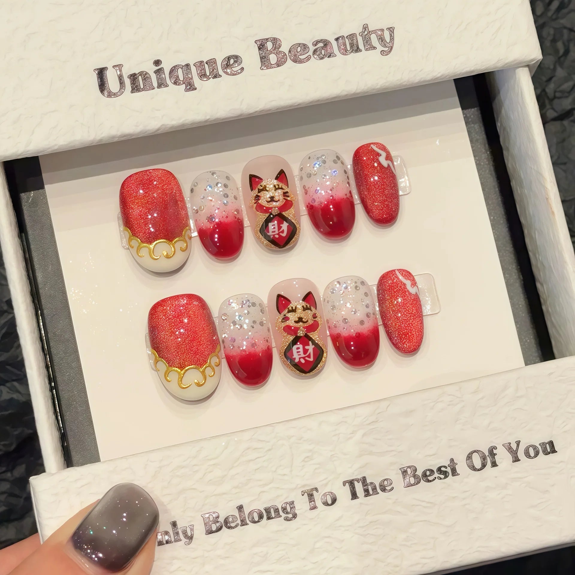 Aiertu 10pcs Blush Pink Fake Nail Patches Handmade Pearl Love Heart Press On Nails Planet Cross Designs Detachable Almond Aiertu