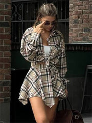 Aiertu  -  Vintage Contrast 2 Piece-Set Skirt For Women Long Sleeve Slim Patchwork Coat And High Waist Skirt Outfits Ladies Clothes Aiertu