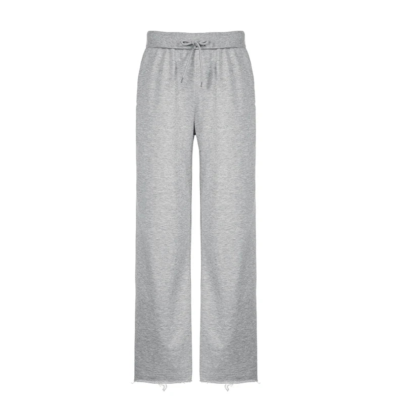 Aiertu  -  Casual Solid Basic Knitted Women Pants Sweatpants Straight Leg Streetwear Autumn Winter Full Length Trousers Bottoms Aiertu