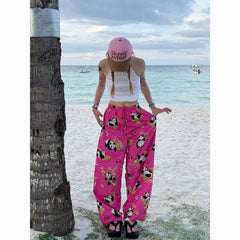 Aiertu  -  High waist drape wide casual women's summer printed legs cartoon trousers new loose drawstring fashion dopamine trousers women Aiertu