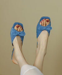 Aiertu  Stylish Splicing High Heel Blue Suede Slide Sandals Bow Peep Toe Aiertu