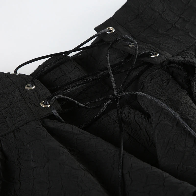 Aiertu  -  Gothic Style Irregular Black Short Skirt Y2K Fashion Lace-up Layered Skirt Girly Chic Streetwear Cute Outfits Summer Aiertu