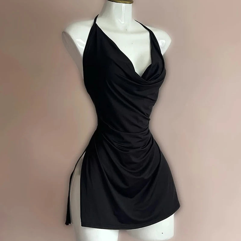 Aiertu Backless Bandage Dress Sexy Girl Black V Neck Elegant Irregular Slim Sweet Korean Women Mini Dresses 2025 New Fashion Nightclub Aiertu