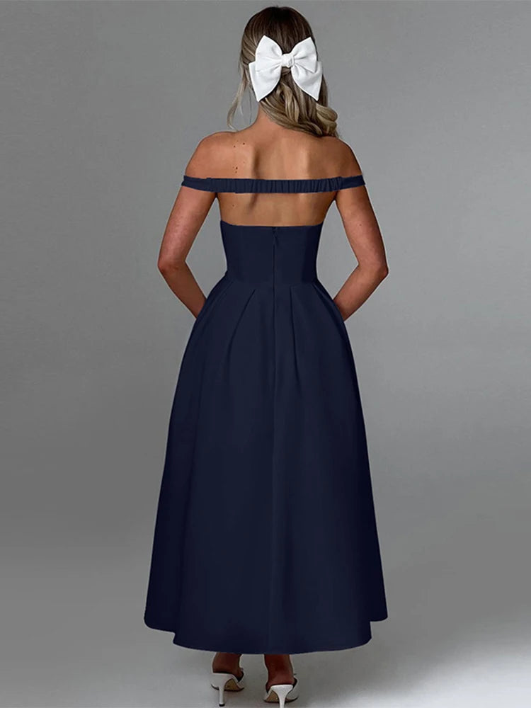 Aiertu  -  Sexy Deep V Neck Ruffle Maxi Dresses Femme Off Shoulder High Waist Dress Femme Party Elegant Backless Evening Dress 2025 Aiertu