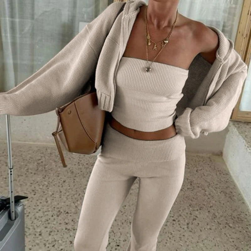 Aiertu  -  cold weather outfits Winter Knitted Cardigan Casual Khaki Basic Fashion Women Zipper Sweater with Pocket Mininalist Hooded Coat Y2K Outfit Aiertu