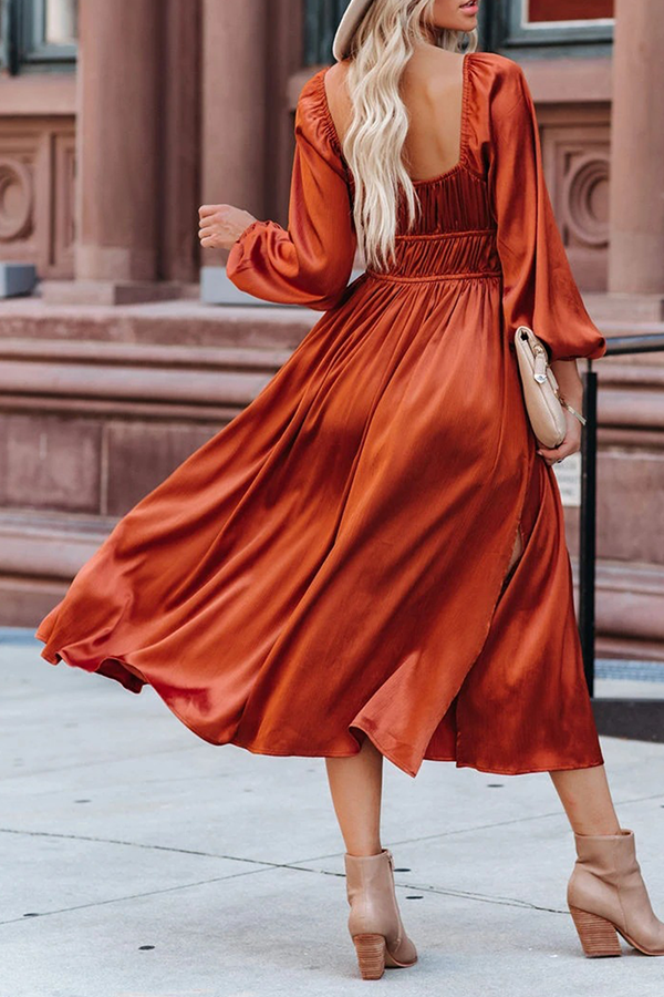 Aiertu  -  Elegant Solid Frenulum Fold U Neck A Line Dresses Aiertu