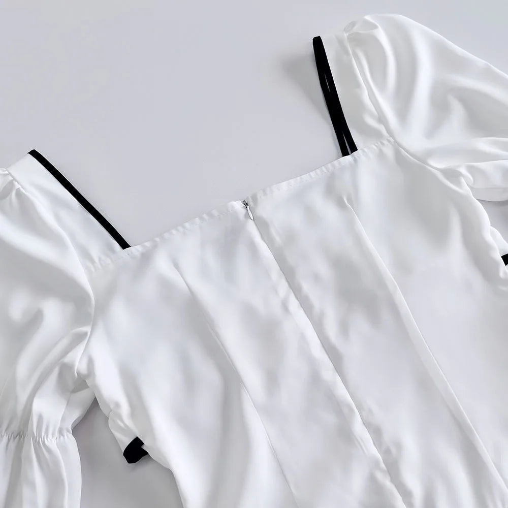 Aiertu  -  White Elegant A-line Mini Dress Women 2025 New Spring Square Collar Long Sleeve Vestidos High Waist Casual Fashion Short Dresses Aiertu