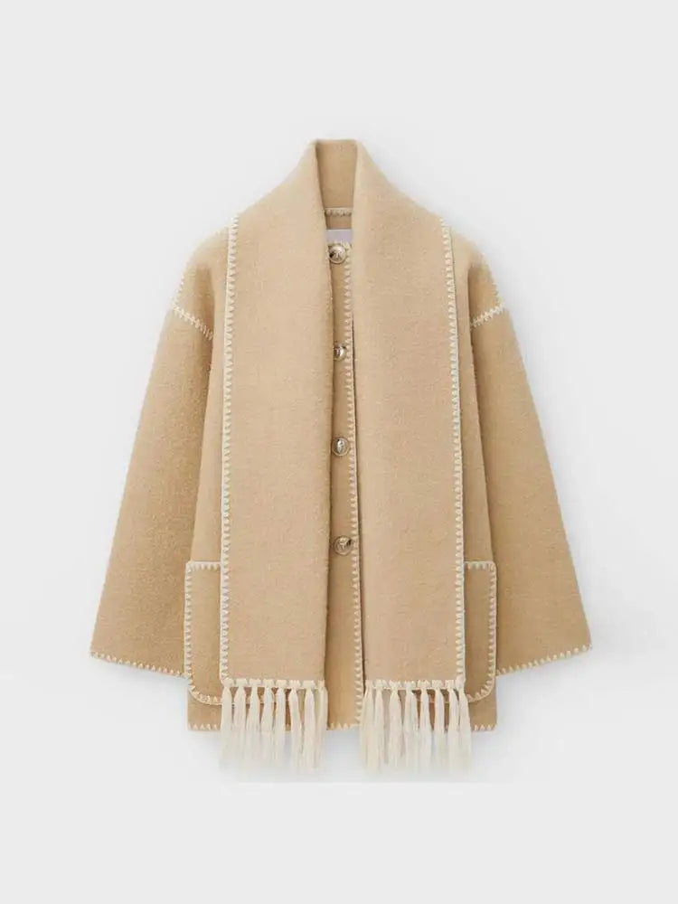 Aiertu  -  Chic Warm Woolen Single-breasted With Pockets Jacket Women Casual Long Sleeved Commute Coat Autumn Lady Streetwear Outerwear Aiertu