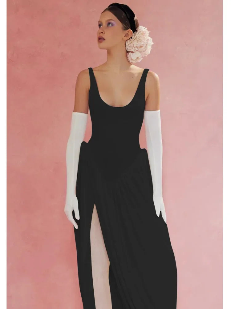 Aiertu  -   Elegant Sleeveless Elastic Tight Long Dress Women Fluffy Skirt Split Backless Evening Dress Slim Party Vacation Vestidos Aiertu