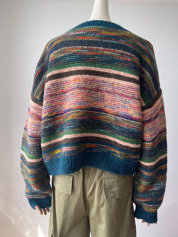 Aiertu  -  Women Multicolor Striped Cardigan Colorful Sweater Winter Fall Y2k Jumper Women Clothes Aiertu
