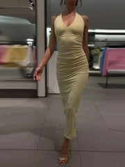 Aiertu  -  Halter Slim Backless Women Long Dress Backless Solid V-neck Elegant Fishtail Vestidos 2026 Summer Female Street Party Dresses Aiertu