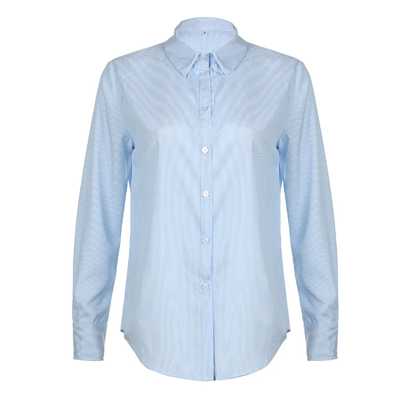 Aiertu  Casual Streetwear Loose Blouses for Women Striped Print Turn-down Neck Shirts Button Up 90s Fashion Chic Outfits Aiertu