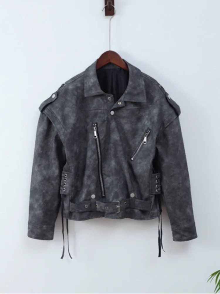 Aiertu  -  Fashion Pu Leather Zipper Bomber Women Jacket Vintage Solid Lapel Long Sleeved Y2k Short Coat 2026 Lady Motorcycle Outercoat Aiertu