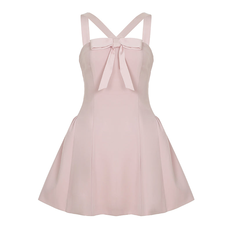 Aiertu  -  Bow Halter-neck A-line Dress Pink Coquette Aesthetic Puffy Mini Dresses for Party Evening Holiday Outfits Sexy Robe New Aiertu