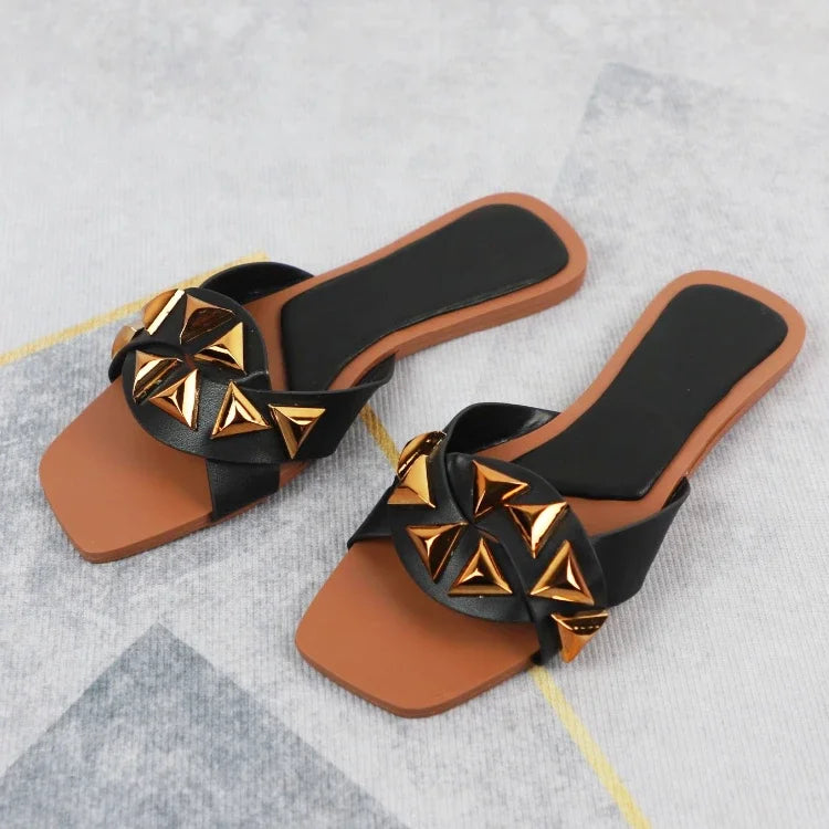 Aiertu  -  Transparent PVC Flat Slippers for Women 2025 Square Toe Outdoor Fashion Cross Design Female Slides Plus Size Summer Beach Shoes Aiertu