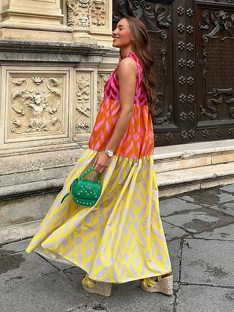 Aiertu  -  Sexy Print Dresses Women O-neck Lace Up Backless Sleevesless Hollow Out Strapless Female Dresses Summer New Lady Vestidos Aiertu
