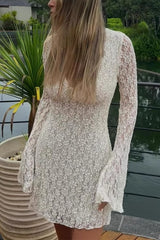 Aiertu  -  Sexy Lace Buttons Mandarin Collar Lace Dress Dresses Aiertu