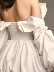 Aiertu  -  Off Shoulder Ruffle Dress White Slim Sexy Backless Long Sleeve Mini Dresses For Women's Patchwork Club Party Dress Femme Aiertu