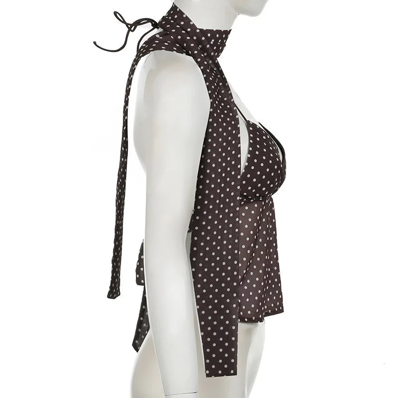 Aiertu  -  Fashion Polka Dot Suspender Vest With Scarf Sexy V-neck Printed Backless Lace Up Hot Girl Top Y2k Summer Fashion 2025 Aiertu