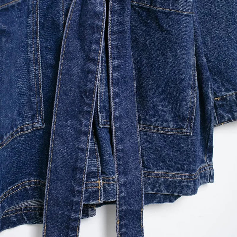 Aiertu  -  Fashion Women's Denim Jackets With Belt Casual Lapel Single-breasted Pockets Washed Jacket 2025 Spring Lady Y2k Street Outwear Aiertu