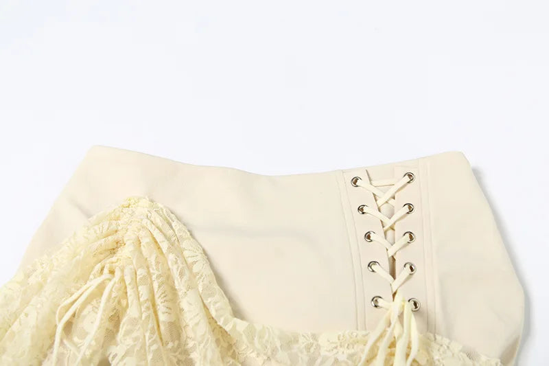 Aiertu  -  Two Piece Outfits Woman Set Vintage Lace Spliced Tube Top and Mini Skirt Coords Sets Woman Summer Clothes P94-EG32 Aiertu