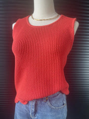 Aiertu  -  Knitted Tank Top in Red Sleeveless Round Neck Crochet Vintage Vest Ruffle Edging Tops 2024 New in Summer Woman Clothing Aiertu