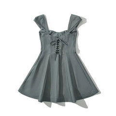Aiertu  -  High Street Women Short Sleeve Gray Mini Dresses Sexy Backless Bandage Back A-line Summer Dress Party Robe Aiertu