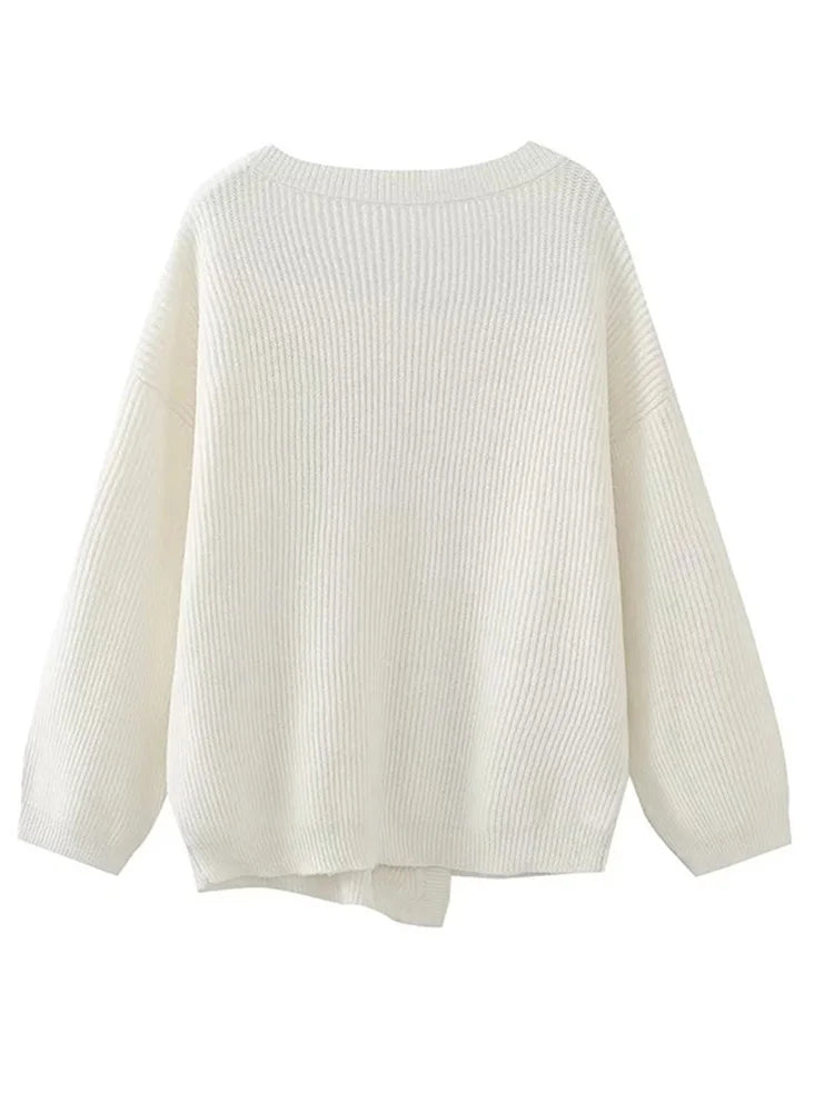 Aiertu  -  V-neck Oversize Beige Autumn Winter Women Knitted Long Sleeves Cozy Femme Casual Cardigans Sueter Mujer Loose Sweater Aiertu