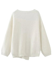 Aiertu  -  V-neck Oversize Beige Autumn Winter Women Knitted Long Sleeves Cozy Femme Casual Cardigans Sueter Mujer Loose Sweater Aiertu