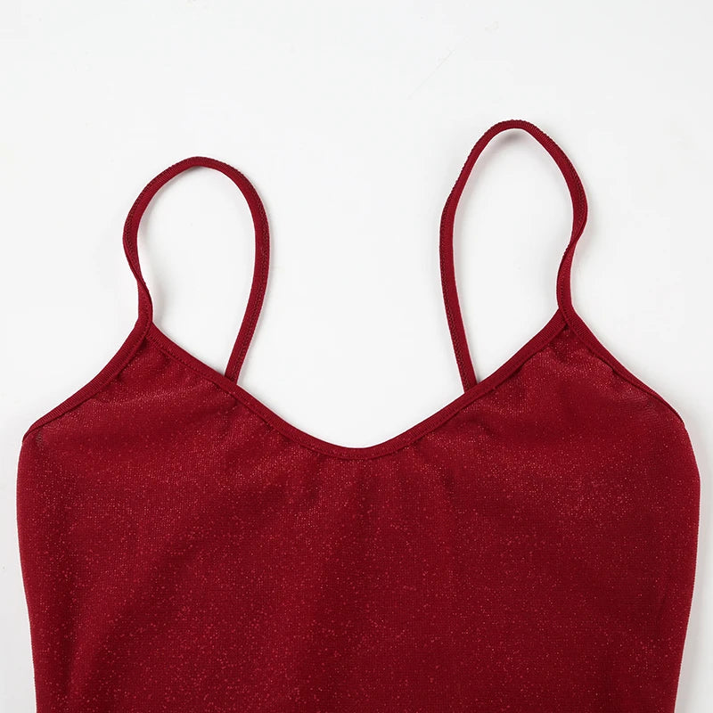 Aiertu  -  Y2K Shiny Camisole Women Summer Red Casual Crop Top Fashion Basic Spaghetti Strap Tank Tops Vintage 2000s Outfits Aiertu