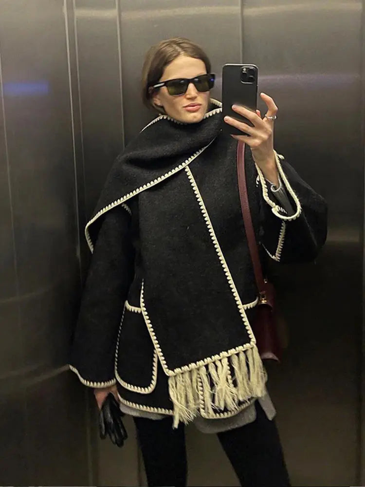 Aiertu  -  Chic Warm Woolen Single-breasted With Pockets Jacket Women Casual Long Sleeved Commute Coat Autumn Lady Streetwear Outerwear Aiertu