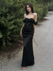 Aiertu  -  Formal Black Stitch Lace Satin Party Gown Women Maxi Boned Corset Sweetheart Mermaid Evening Dress Sexy Retro Clothes Aiertu