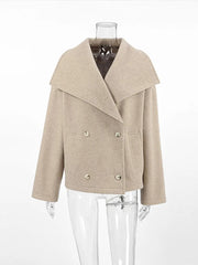 Aiertu  -  Double Breasted Solid Women Coat Long Sleeve Turn-down Collar Female Jacket Fashion Loose Elegant Autumn Lady Outwear Aiertu