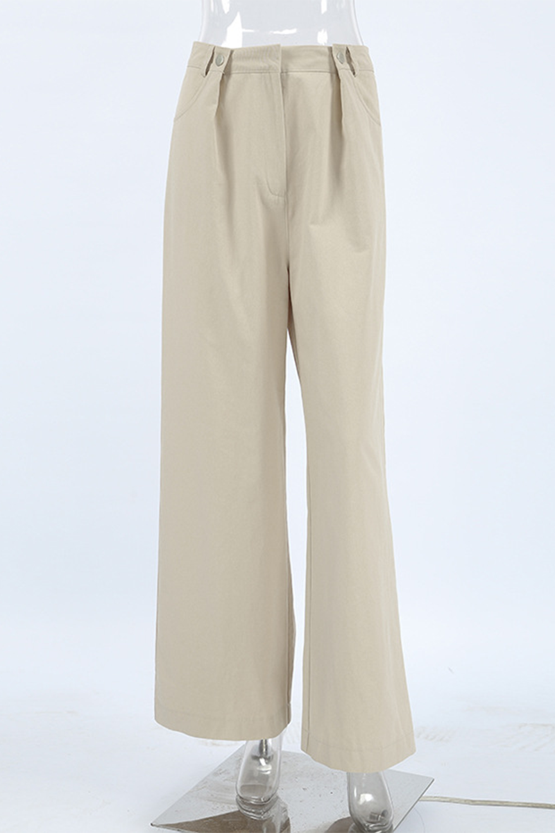 Aiertu  -Casual Pocket Buttons Loose High Waist Wide Leg Bottoms aiertu